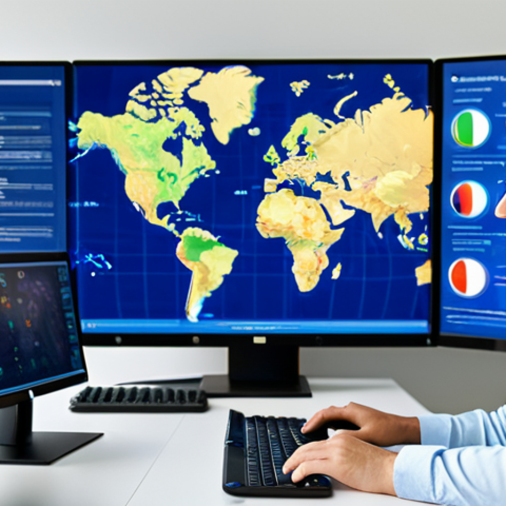**
"A professional international communications expert in a modern office setting, fully clothed in a modest business outfit, working at a computer with multiple screens displaying different languages. The background includes a world map and cultural artifacts. Safe for work, appropriate content, perfect anatomy, correct proportions, natural pose, professional."
**