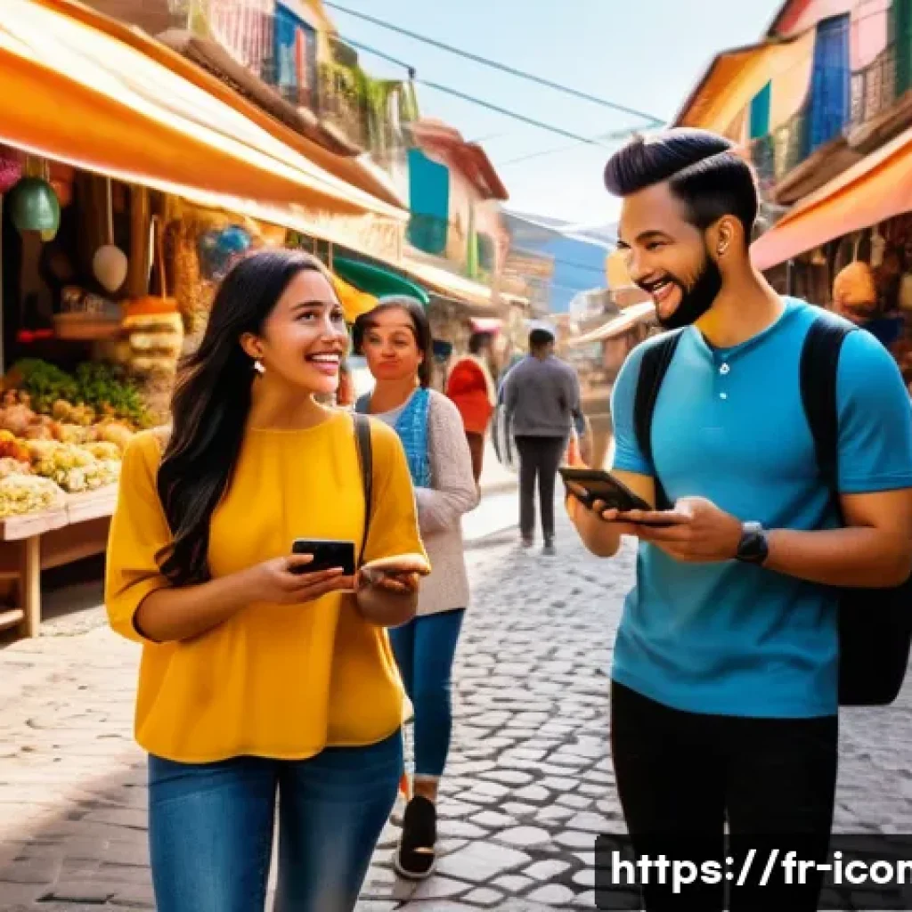 국제커뮤니케이션 분야의 글로벌 기업 사례 - A vibrant digital marketing scene in Latin America featuring a warm, emotional community gathering; ...