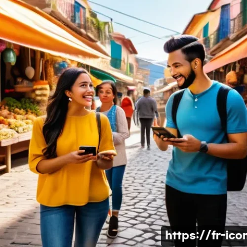 Home 31 국제커뮤니케이션 분야의 글로벌 기업 사례 - A vibrant digital marketing scene in Latin America featuring a warm, emotional community gathering; ...