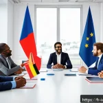 Home 18 국제커뮤니케이션 직무 설명 - A diverse group of international business professionals engaged in a lively intercultural communicat...