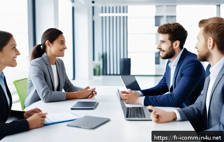 국제커뮤니케이션 취업 인터뷰 준비 - A professional international business meeting scene in a modern European office, featuring a diverse...